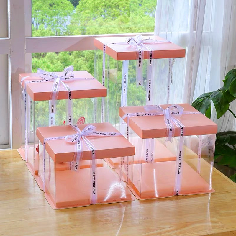 透明生日蛋糕盒子包装盒4/6/8/10/12/四六八十寸加高烘焙包装