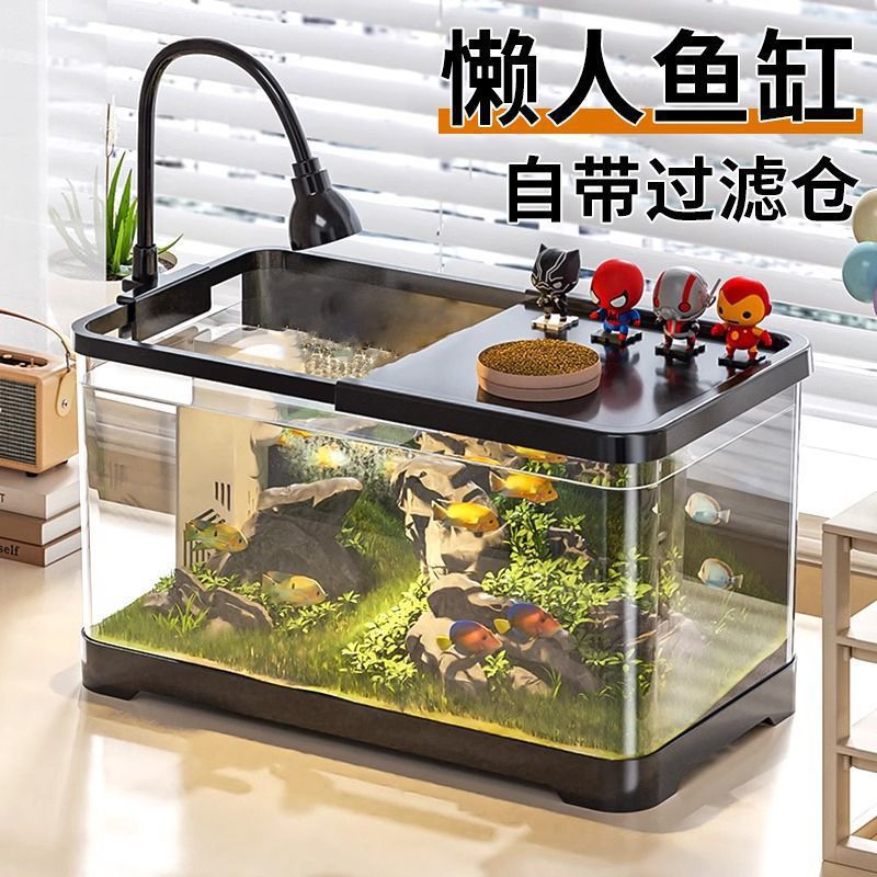 Fábrica de tanques de peces para suministrar un nuevo tipo de pequeño hogar de sala de estar paisajismo conjunto completo de cilindro de agua ecológico con cubierta de mesa transparente image 5