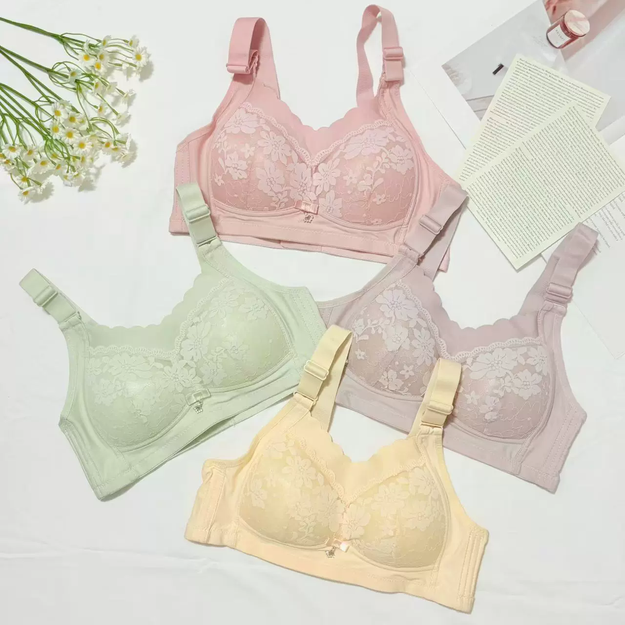 跨境中老年妈妈内衣女士背心式夏薄款无痕无钢圈聚拢侧收文胸罩