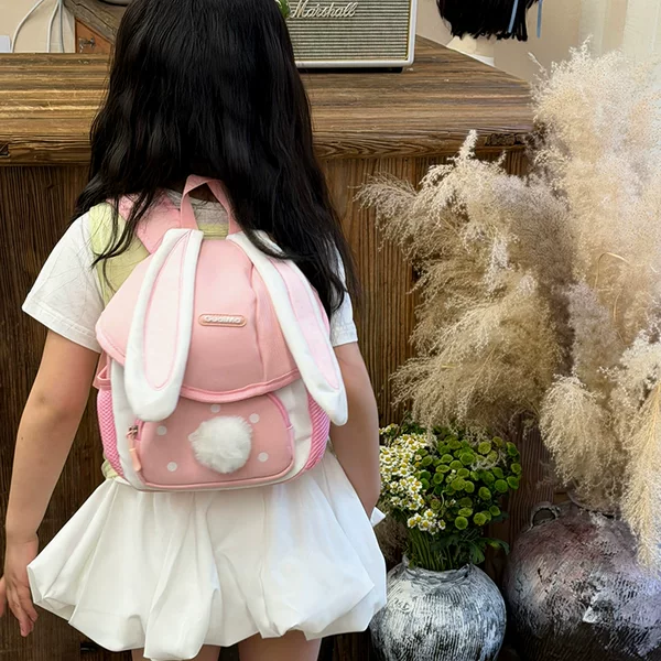 New Children's Backpack with Cartoon Rabbit Ears, Cute Girls' Kindergarten School Bag, Lightweight and Fashionable Trendy Backpack