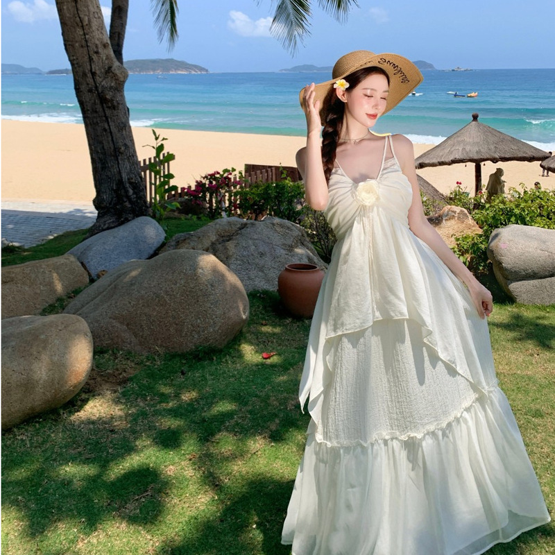 海辺の三亜雲南大理洱海リゾートスタイルのドレス夏のデザインシックな写真撮影ロングスカート|undefined