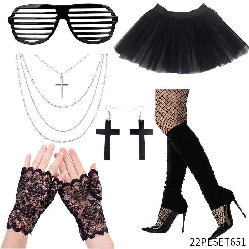 1980s rave fiesta fiesta vestido 80s collar diadema guantes rodilleras brazaletes traje de fiesta