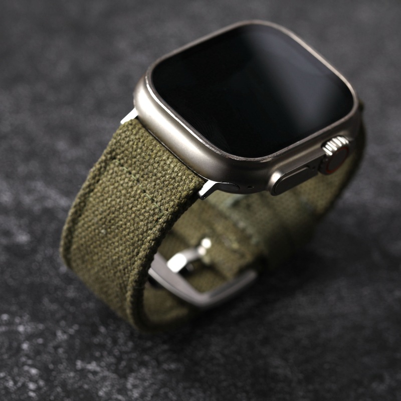 Correa de lona pura gruesa de doble capa adecuada para el reloj de Apple viento áspero duradero de alta gama 49MM Ultra2 S9 hombres