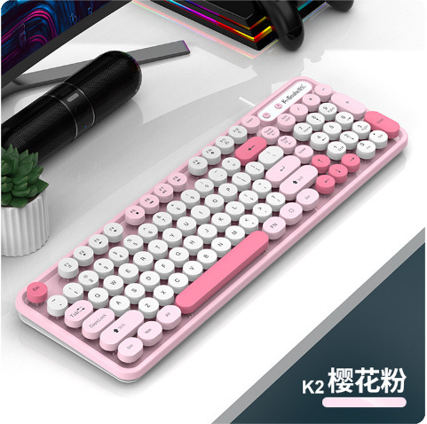 マムシK2有線usbキーボードマウスセットレトロパンクマルチカラーデスクトップコンピュータノートオフィスセット|undefined