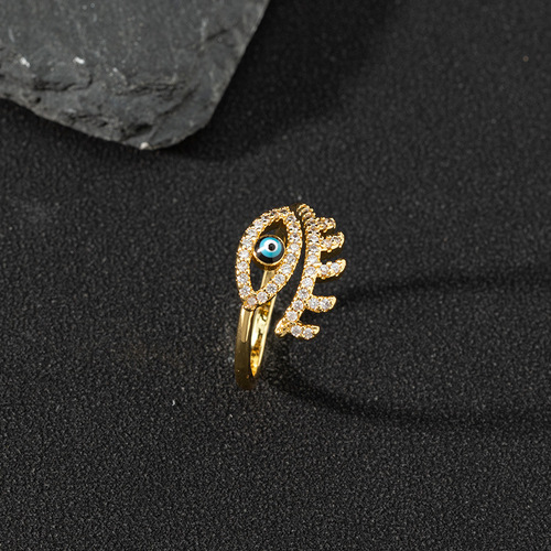 Eurasian cross-border jewelry supply copper zirconia enamel drip oil ring for women evil eye retro tail ring open ring piece