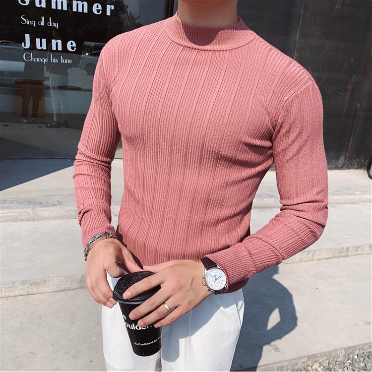 Camiseta de punto de cuello de media altura camiseta de manga larga hombre viejo dinero estilo de negocios delgado color sólido en primavera y otoño fábrica transfronteriza al por mayor