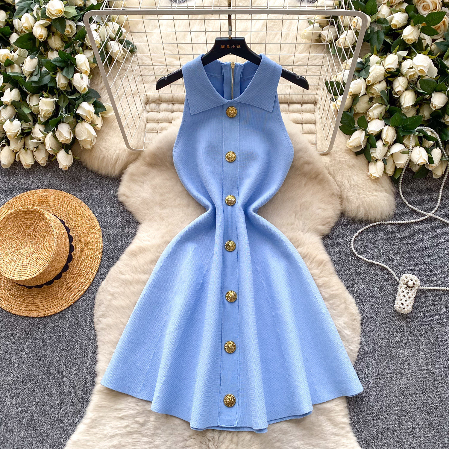 2026 Spring New Style Vest Knit Dress, Sleeveless, Waist Cinching, A Line Skirt, Suitable For Petite Figures, Perfect As An Inner Layer Dress_ecoleips.com