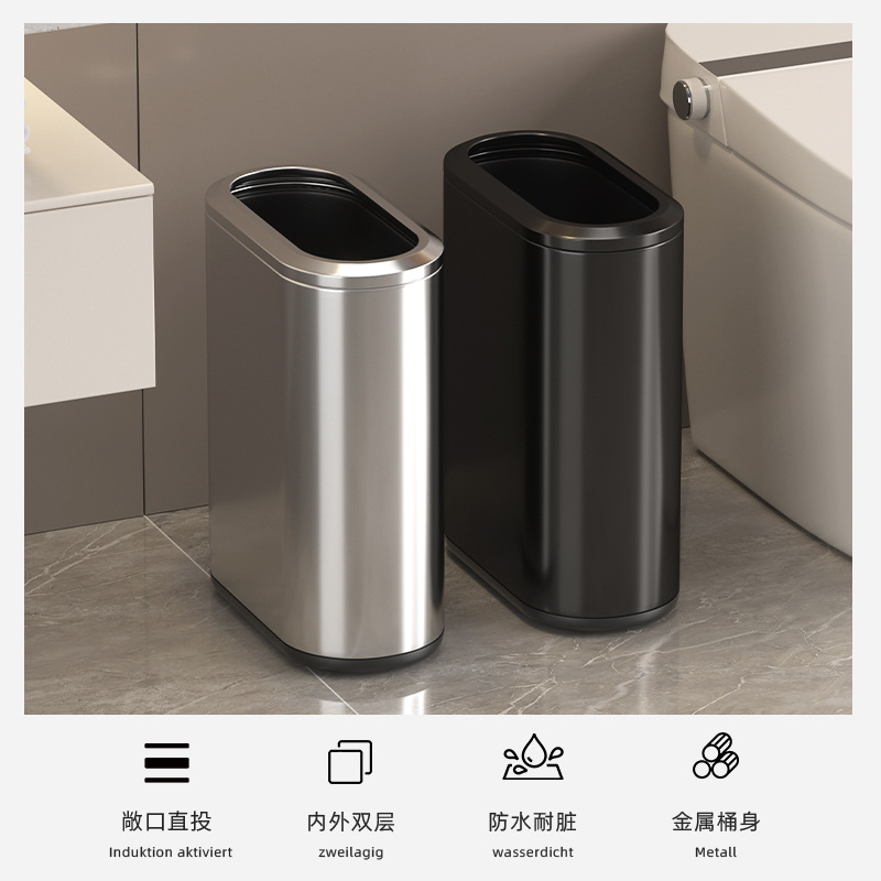Basura muy estrecha para inodoro de alta calidad sin tapa de acero inoxidable sala de estar doméstica dormitorio hotel cubo de hendidura