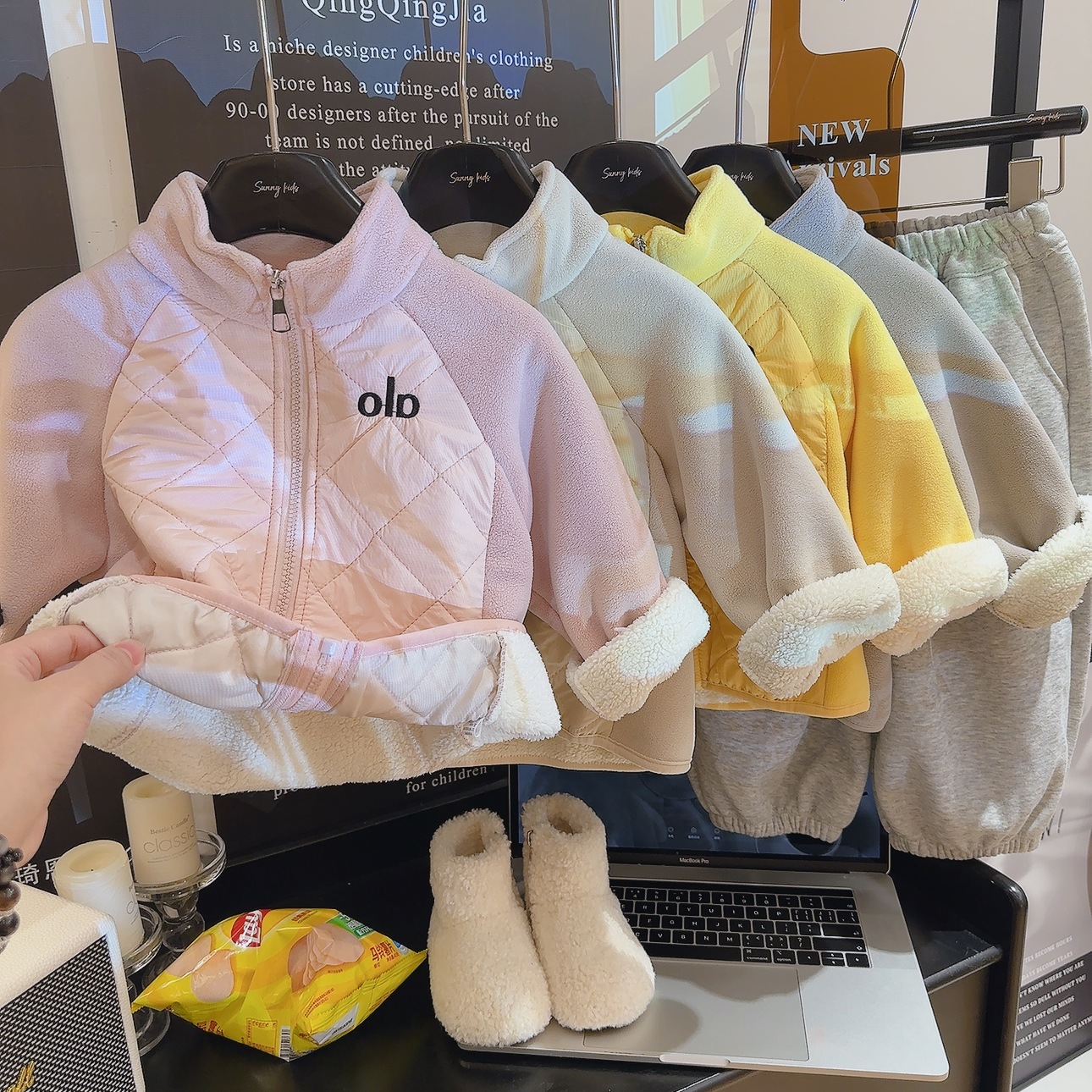 加厚儿童韩版olb奥粒绒加绒外套冬季校服神器内穿拉链拼色上衣