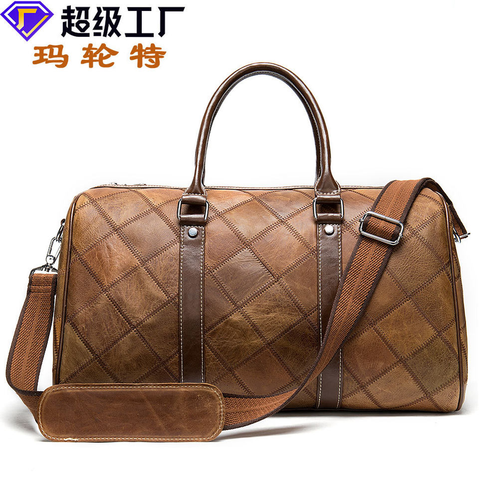 Túi du lịch nam da bò thật họa tiết kẻ caro , túi xách tay đeo vai đựng hành lý — Cà phê 43cm, 8885 cà phê nhạt, 8885 màu đen, Cà phê 8885