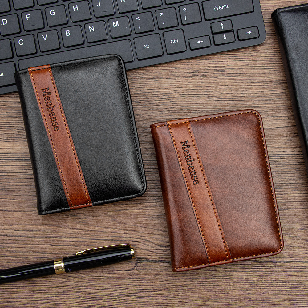 Fashionable Patchwork Vertical Style Foreign Currency Money Clip with Multiple Card Slots, Card Holder, Dollar Bill Holder, Men's Business Small Leather Wallet