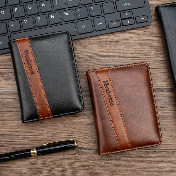 Fashionable Patchwork Vertical Style Foreign Currency Money Clip with Multiple Card Slots, Card Holder, Dollar Bill Holder, Men's Business Small Leather Wallet