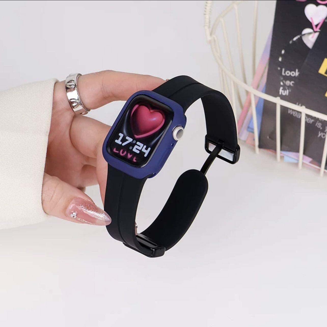 Correa de reloj Apple aplicable iwatch10987Ultra silicona líquida con hebilla plegable magnética carcasa protectora de caramelo
