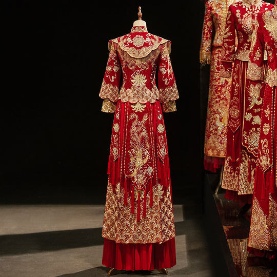 Xiuhe Wedding Shawl Style Bride 2025 New Dragon and Phoenix Gown Chinese Wedding Attire Toast Dress Luxurious