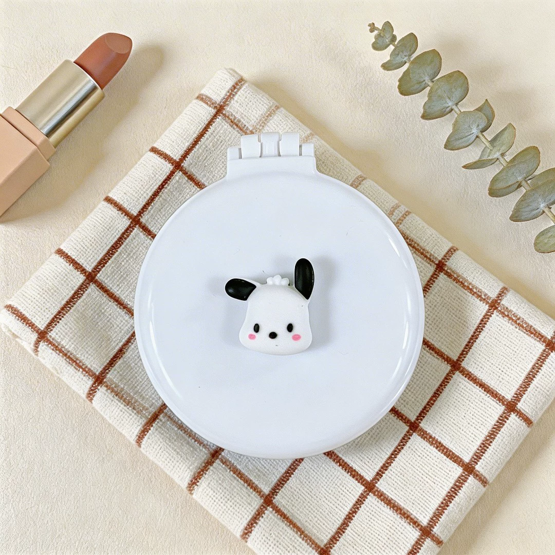 Folding Compact Cushion Hair Brush, Cute Dog Design, Handheld Mirror & Soft Bristles
