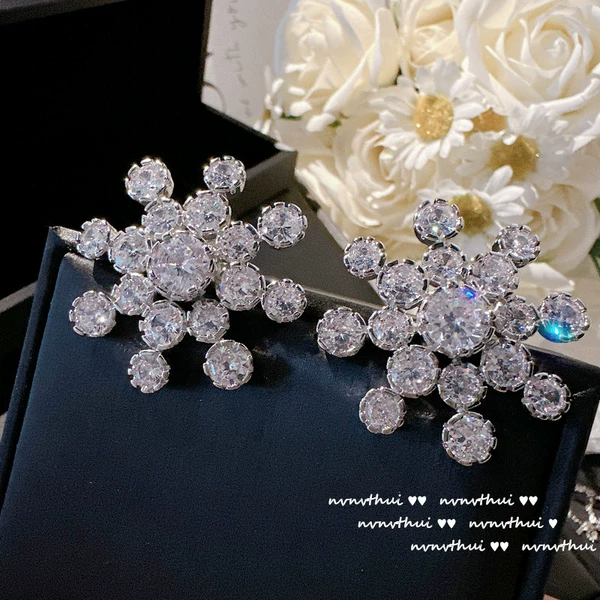 3305Y Snowflake Arranged Zircon Stud Earrings