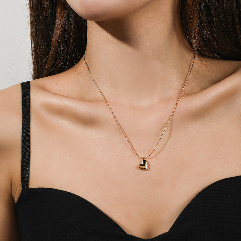 Titanium Steel Pendant Material Titanium Steel Inlay Material Titanium Steel 18K Gold Plated Simple Style Commute Plating Heart Shape Titanium Steel Pendant Necklace