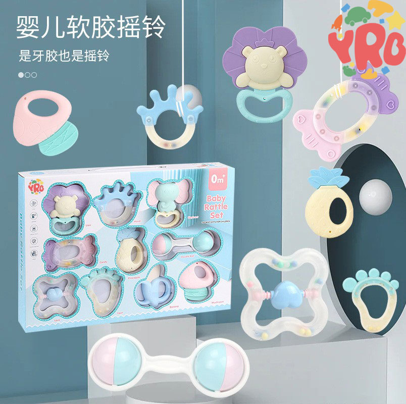 Cross-border baby rattle early education biting fun newborn water-boiling teething gum baby toy gift box wholesale