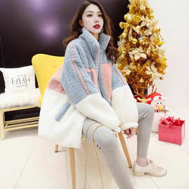 羊羔绒外套女秋冬2024年韩版宽松港风拉链立领长袖卫衣上衣