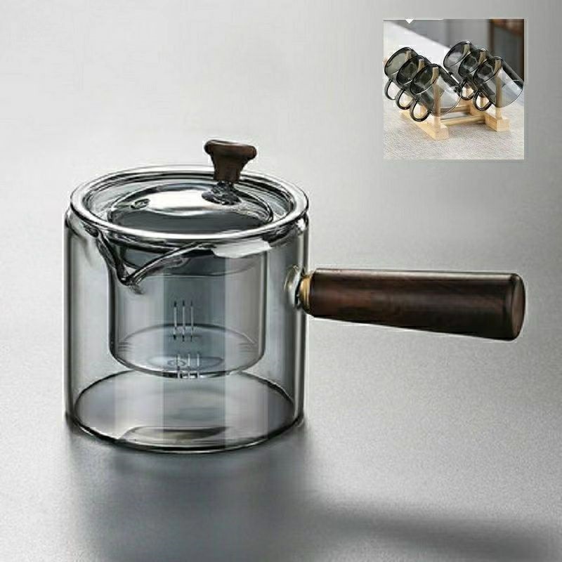Borosilicato ahumado gris vidrio tetera mango lateral olla mango de madera maciza olla Kung Fu juego de té hogar gran capacidad tetera