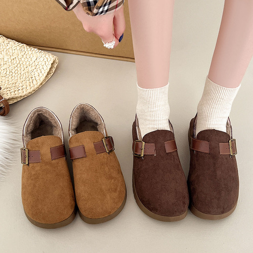 Winter New Fleece-lined Thickened Birkenstock Shoes Un mainstream Casual Style Thick-soled Cotton Shoes Anti-slip Soft Sole Low-top Snow Boots for Women