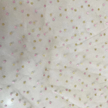 加工金闪圆点撒粉网纱锦纶彩烫婚纱礼服布料圆形网眼布服装辅料