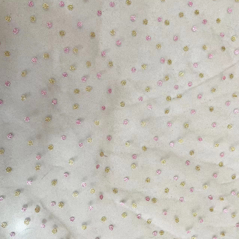 加工金闪圆点撒粉网纱锦纶彩烫婚纱礼服布料圆形网眼布服装辅料