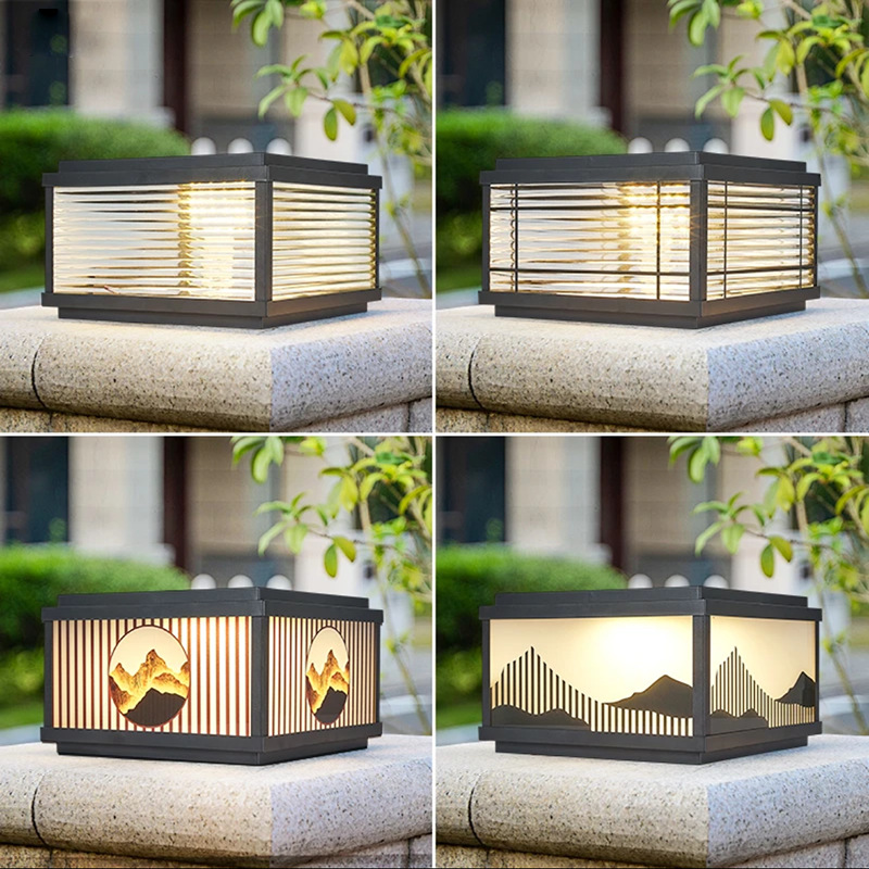 Solar Column Head Lamp Glass Outdoor Waterproof Villa Courtyard Lamp Door Pier Wall Lamp Outdoor Gate Pillar Lamp