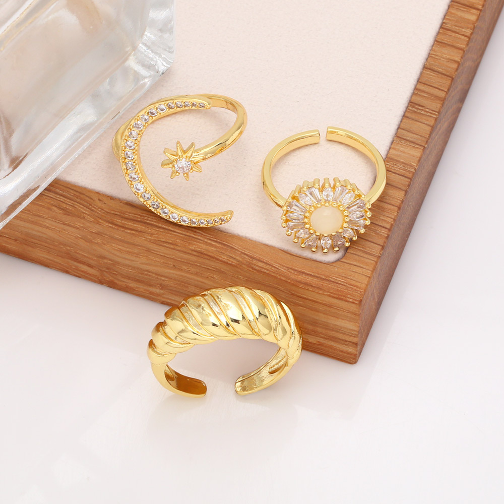 Fashion Star Moon Copper Open Ring Plating Inlay Zircon Copper Rings