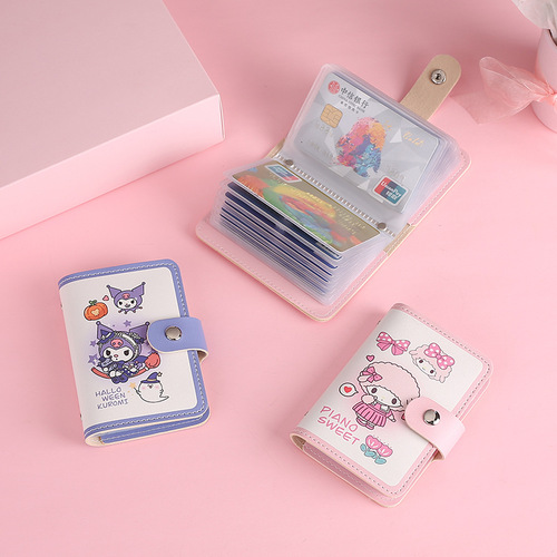 Cute cartoon card holder for women, ultra-thin, large capacity, anti-degaussing, multi-card slot driver's license bag, portable universal snap wallet