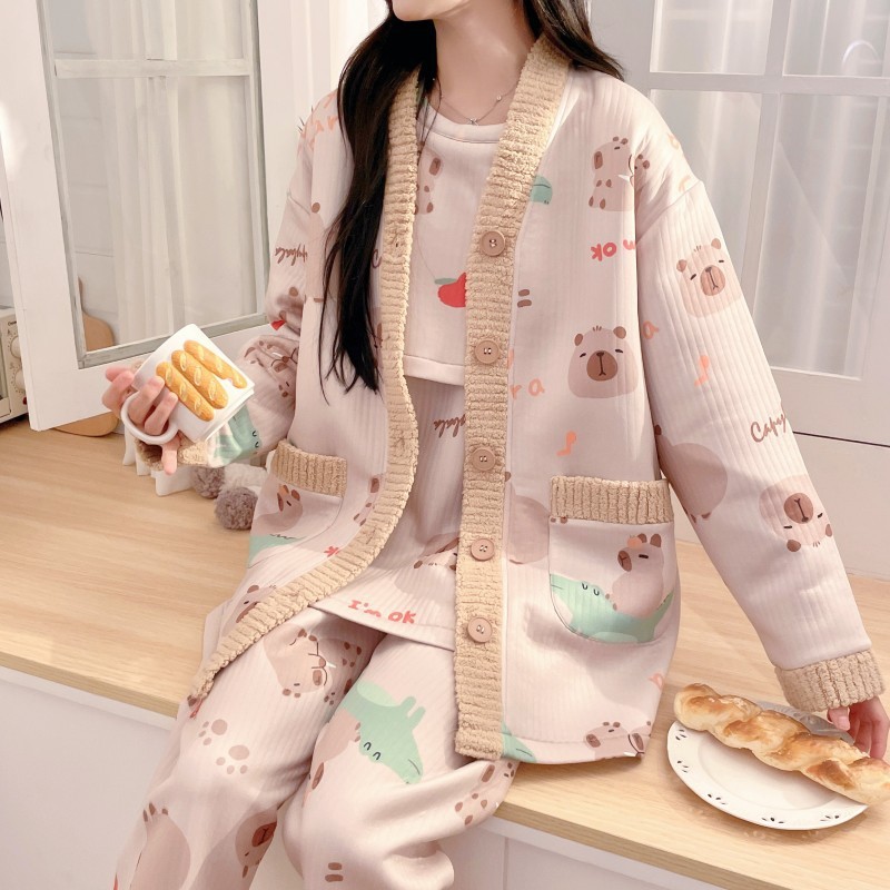 春秋冬季三件套空气棉产后喂奶哺乳月子服怀孕期加厚保暖孕妇睡衣|undefined