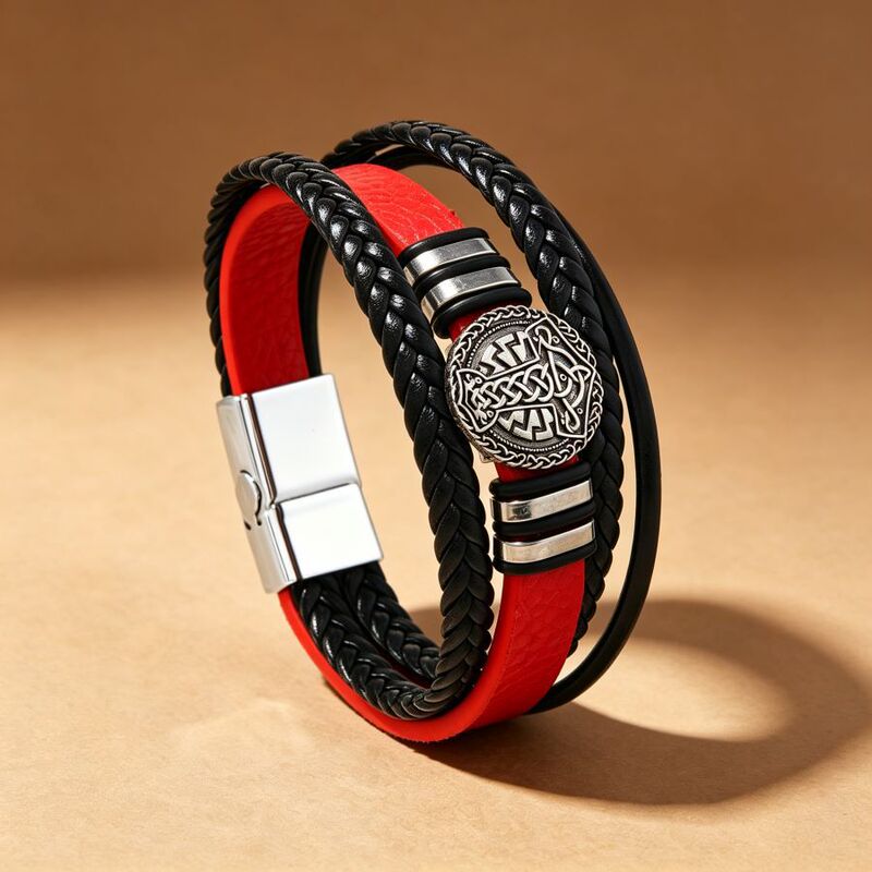 New European and American Retro Leather Couple Pattern Alloy Hand-Woven Jewelry Bracelet Men's Versatile Bracelet in Stock New European and American Retro Leather Couple Pattern Alloy Hand-Woven Jewelry Bracelet Men's Versatile Bracelet in Stock