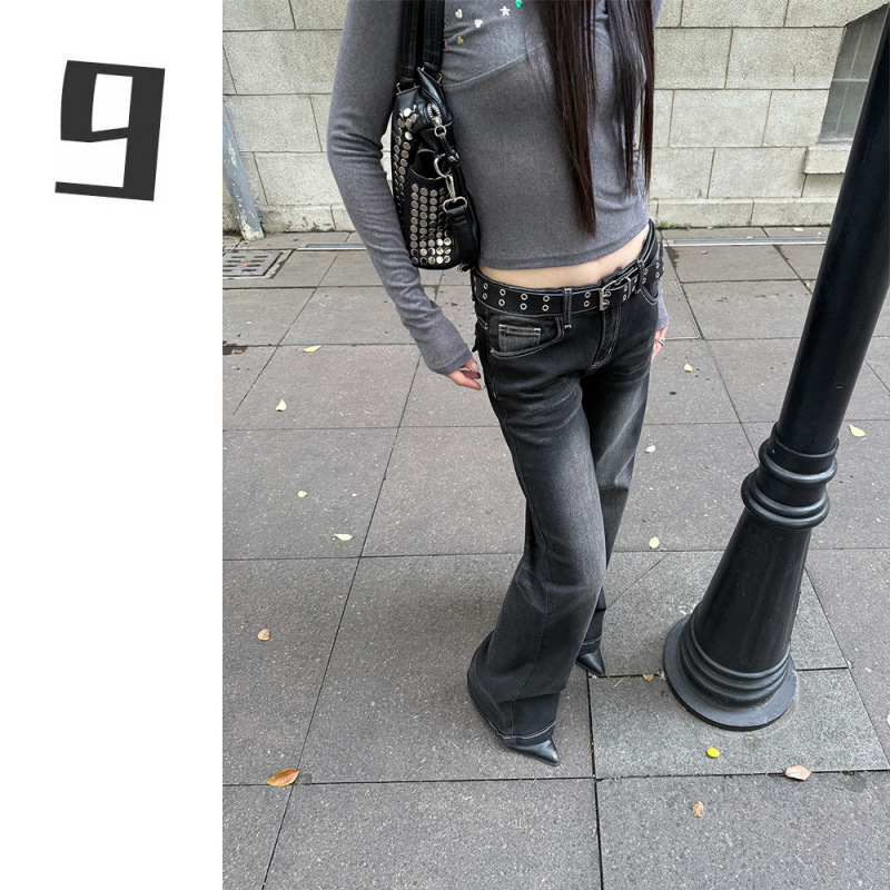 [9hour] 2026 Autumn New American High Street Black and Gray Straight-Leg Jeans for Women CXX9068