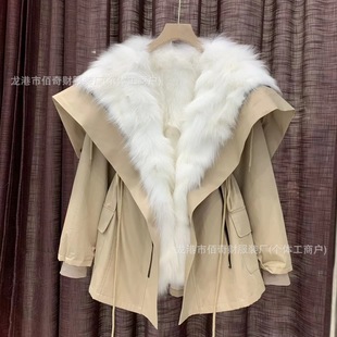 Parker Women's 2024 Winter New Fox Fur Liner Short One-piece Coat Detachable Fur Coat