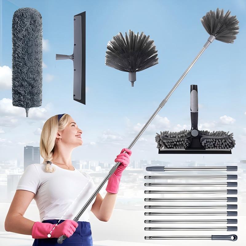 Cross-Border Best-Selling Two-In-One Window Cleaning Scraper with Extended Dust Removal and Water Scraping, Double-Sided High-Rise Glass Cleaner for Spider Webs