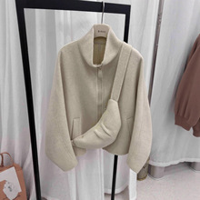 双面毛大衣短款2025秋冬新款韩版拉链款简约休闲带包包羊毛外套