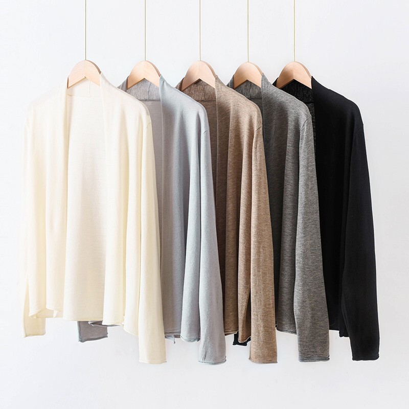 Fine Wool Knit Cardigan Sun Protection Clothing for Women, V-Neck Summer Thin Long-Sleeve Sweater Coat, Small Shawl, Loose Fit
