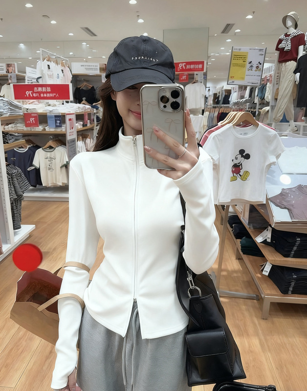 黑色立领双拉链长袖卫衣女秋季新款韩系修身显瘦设计感小众外套潮|undefined