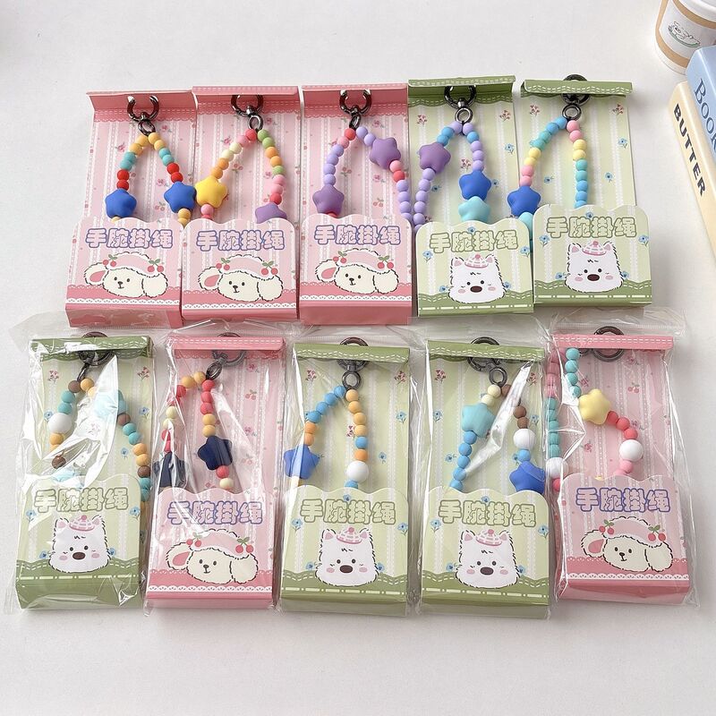 Original Cartoon Five-Pointed Star Beaded Wrist Strap Lanyard Dopamine Colorful Silicone Phone Anti-Loss Anti-Drop Bracelet Chain