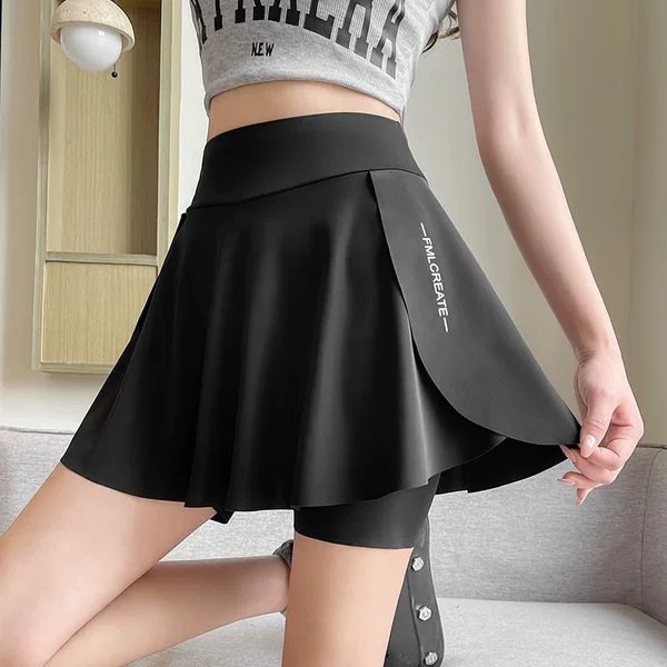 Women's five-point athletic skirt pants, summer two-piece style, anti-exposure yoga skirt pants, running and fitness, pleated shark pants, wholesale