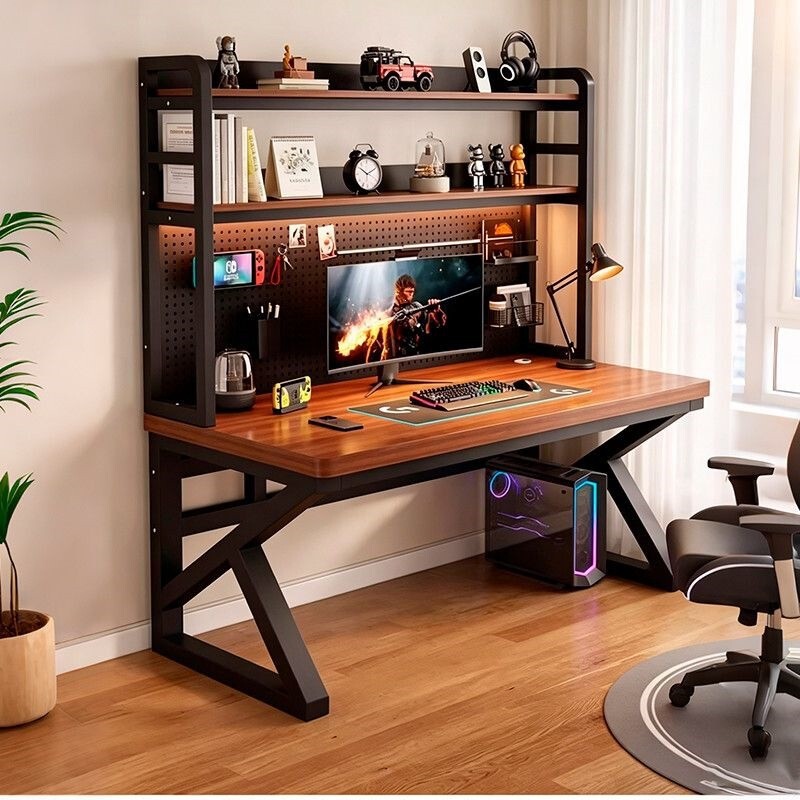 Solid wood computer desk with perforated board storage rack, integrated multifunctional desk, small-sized gaming desk, solid wood table