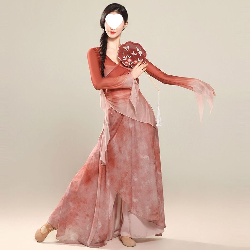 Classical Dance Clothing, Gradient Mesh Gauze Clothing, Women's Elegant Basic Training Class Clothing, Practice Clothing, Chinese Dance Performance Clothing