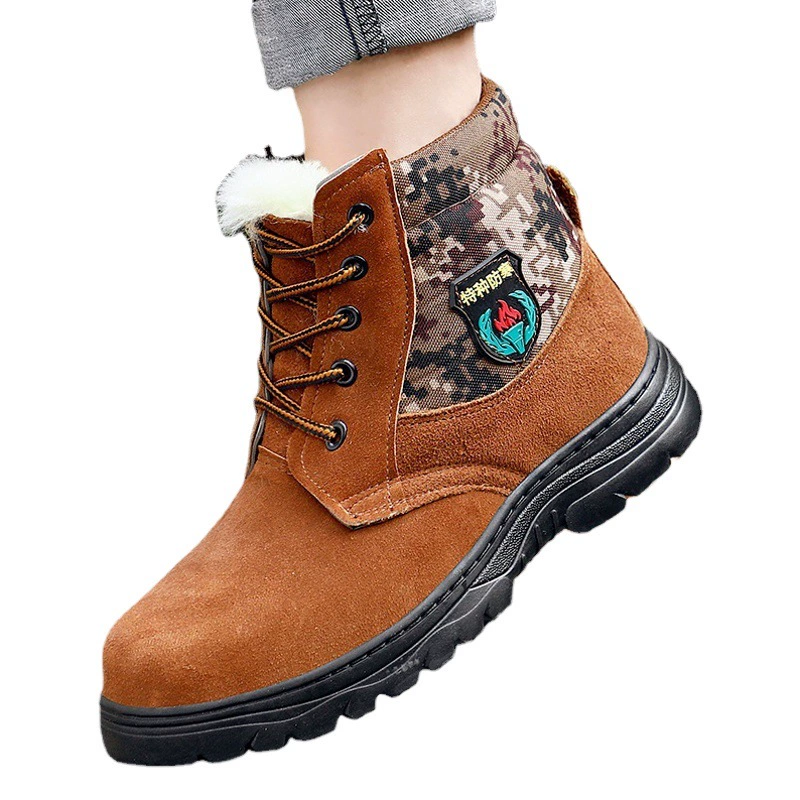Зимняя обувь из натуральной шерсти, обувь с большим носком, мужская хлопковая обувь из воловьей кожи и стальным носком, Мужская теплая обувь на флисовой подкладке, зимние сапоги