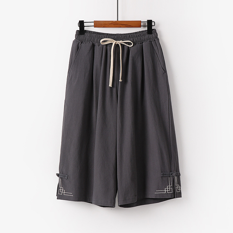 Loose Plus-Size Cotton-Linen 7/8 Pants Trendy Chinese Style Men's Large Shorts for Big Guys Wide-Leg Linen Casual Shorts Summer