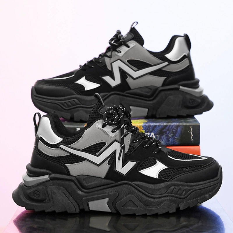 Мужская обувь Летняя дышащая обувь Сетчатая повседневная молодежная бег против запаха, повышая толстую подошвую обувь Putian Dad Shoes Мужская модель