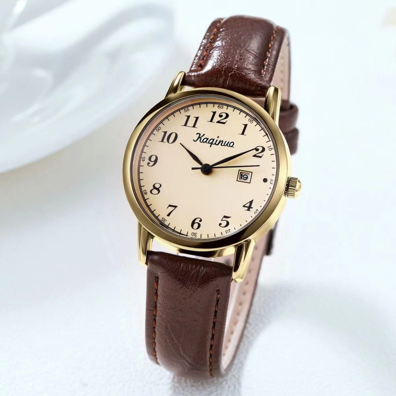 New Cross-Border Women's Watch with Digital Dial, Simple Calendar, Suitable for Students and Seniors, Niche Leather Strap, Vintage Quartz Watch