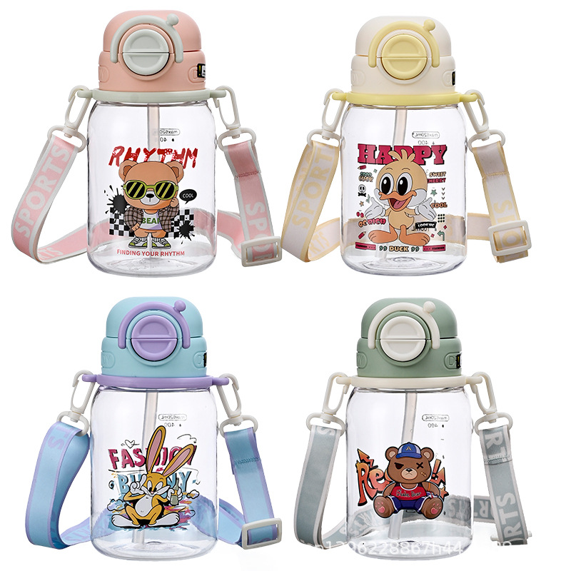 Hermosa taza de bebidas de alto valor, taza de bebidas de estudiantes, taza de bebidas de niños con cinturón, taza portátil de dibujos animados, taza de plástico