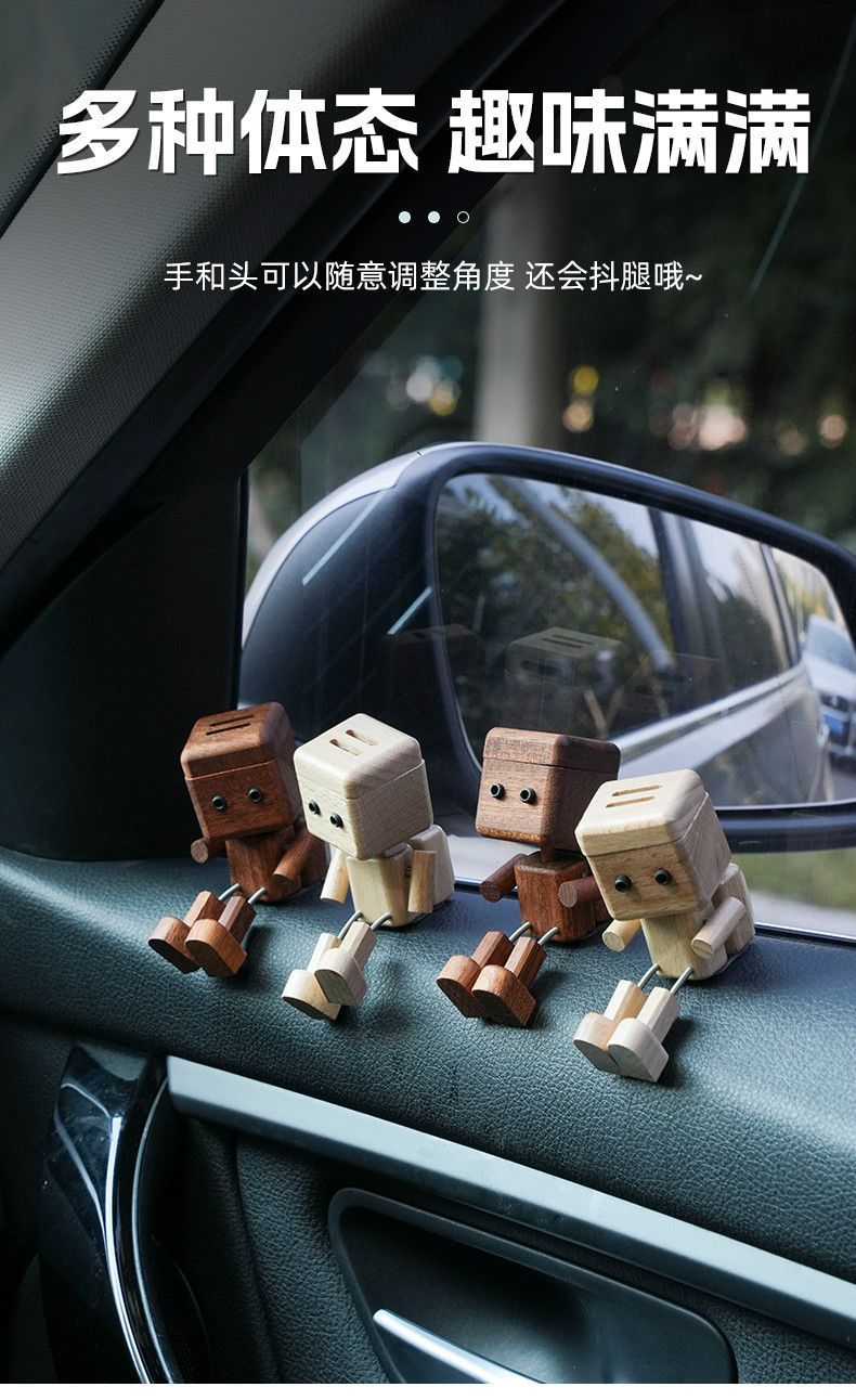 Car-Mounted Robot Wooden Ornament for Air Vent, Creative Decoration, Cute Robot Car Interior Accessory, Tiktok Trending Model