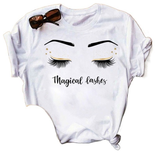 Summer New Product Eyelash Retro Print Round Neck Women's Base Shirt Short Sleeve T-Shirt Women