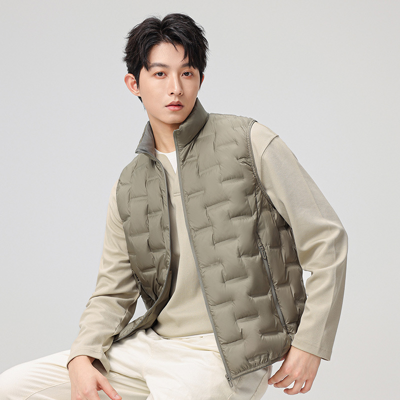 Chaleco de pluma de hombre de invierno de jóvenes de mediana edad Bo Mou Deng con chaqueta de hombro de chaqueta caliente gris para hombres coreanos